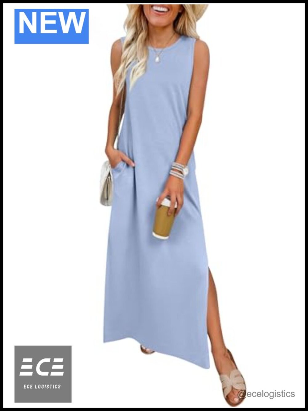 Wrinkle Free Sleeveless Maxi Sundress with Pockets Loose Fit Casual